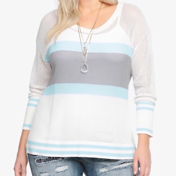 torrid Sweaters - torrid | Mesh Sweater with Blue Stripes